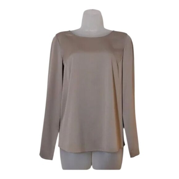 Armani Collezioni Silky Long-Sleeve Neutral Blouse - 4 - Picture 1 of 10
